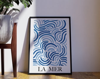 Zeeprint, blauwe print, La Mer poster, trendy muurkunst, woonkamermuurkunst, oceaanprints, abstracte prints, afdrukbare muurkunst abstract