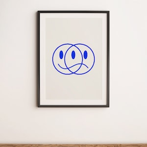 Blauer Smiley Print: Moderne minimalistische Wandkunst (Digitaler Download