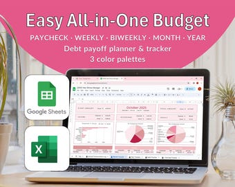 All-in-One Budget Spreadsheet Excel and Google Sheets | Monthly  Paycheck Budget Planner | Debt Snowball Tracker | Easy Digital Download