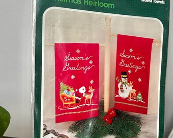 Kit de costura para toallas navideñas de invitados con apliques de fieltro Bucilla, vintage de los 90, nuevo sin usar.