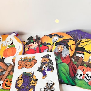 1990s Halloween lot of gift bags & window decals