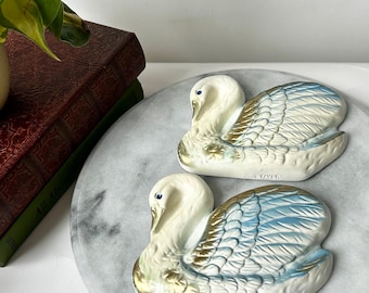 2 Schwäne Paar Chalkware Wandbehänge