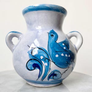 Mexican Tonala Bluebird Two-Handle Vase