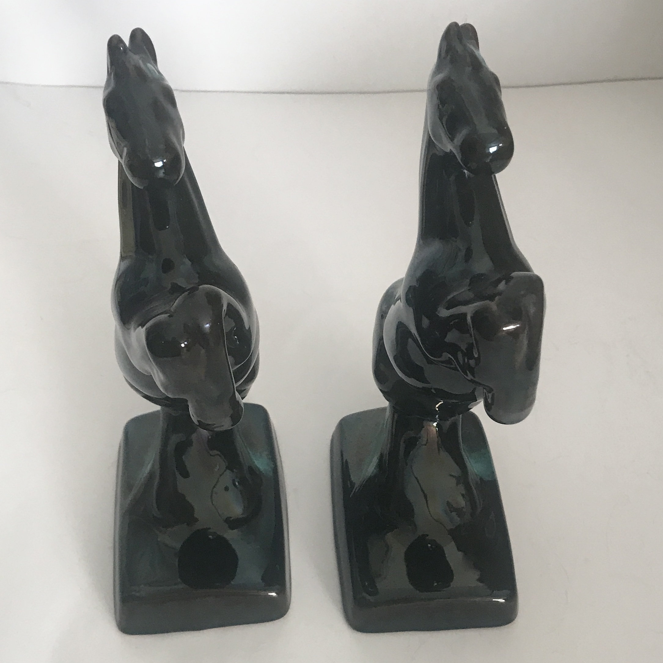 Blue Mountain Pottery Rearing Horse Bookends Drip Glaze Red Clay Etsy
