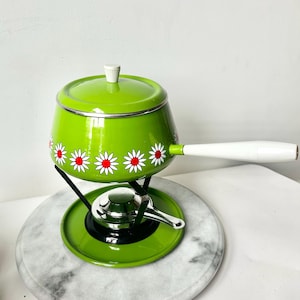 Vintage Daisies Fondue Pot Set with forks