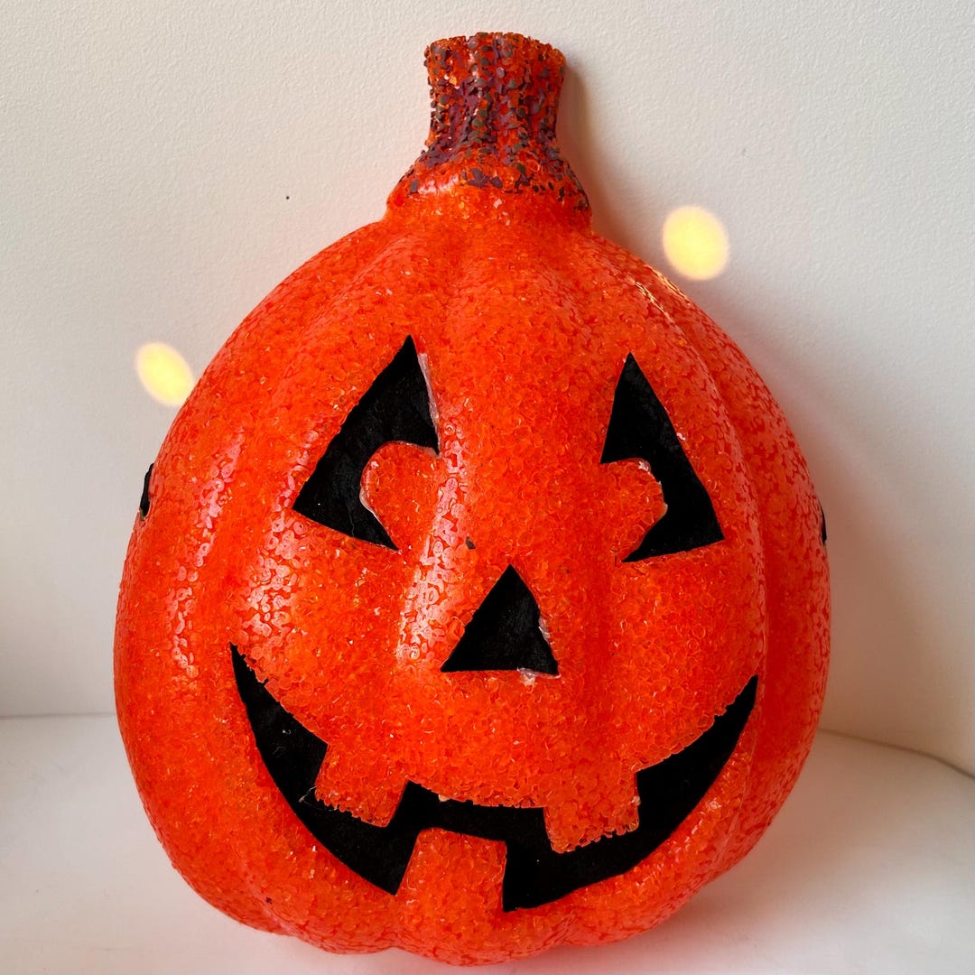 Vintage Jack O’ Lantern Pumpkin Wall Decor Melted Plastic Bead Popcorn ...