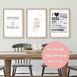 Boba Lover Bundle Set of 3 Wall Art Printable Poster Decor Cool Funny for lovers of Bubble Tea and Boba Tea Eat Sleep Love Boba