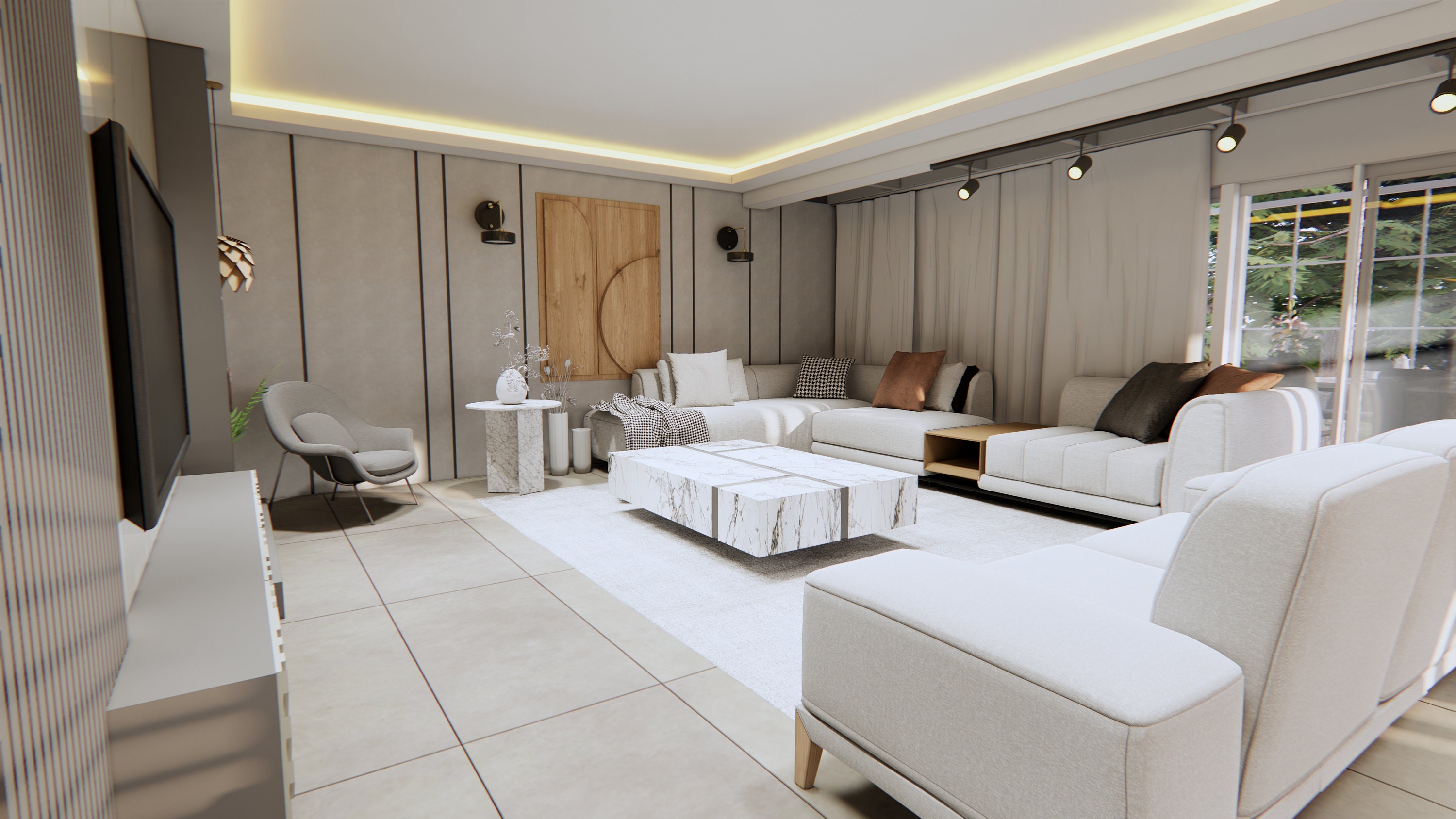 3D Render Interior Design Living Room and Kitchen Visualization ...