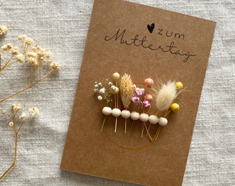 Muttertagskarte | Trockenblumen Karte | Für Mama | Karte zum Muttertag | Beste Mama der Welt | Trockenblumenkranz | Geschenk für Mama|Mutter