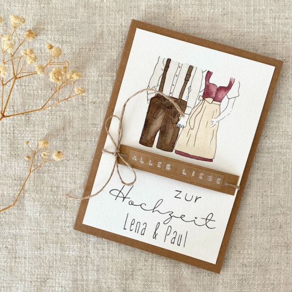 Hochzeitskarte bayrisch | Hochzeitskarte Aquarell | Personalisierte Hochzeitskarte | Glückwunschkarte Hochzeit|Grod gheirat|Trachtenhochzeit