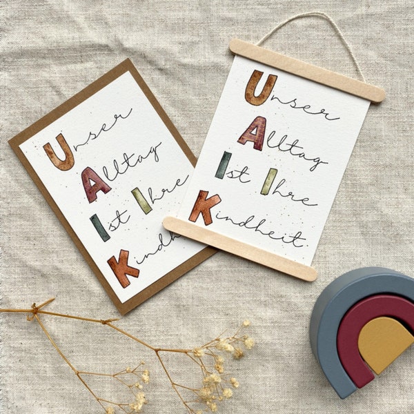 Unser Alltag ist ihre Kindheit | Affirmationskarten | Geschenk Eltern | Postkarte Aquarell | Achtsamkeitskarten | Mama Geschenk | Muttertag