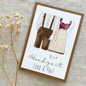 Hochzeitskarte Aquarell | Karte zur Hochzeit | Hochzeitskarte bayrisch | Trachtenhochzeit | Personalisierte Hochzeitskarte |Lederhose|Dirndl