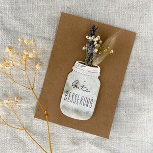 Karte Gute Besserung | Genesungskarte | Gute Besserung Blumen | Trockenblumenkarte | Genesungsgeschenk | Trockenblumenstrauß |Karte Aquarell