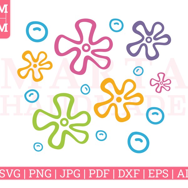 Bikini Bottom Flowers svg, Pattern svg, Flowers svg, Flowers png, Bikini Bottom Flowers Clipart, eps, svg, dxf, jpg, png, iron on, vinyl