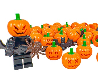 Minizfigs Halloween Spooky Set 70 Pieces Bulk Jack-O-Lantern Pumpkins, Bats, Spiders Classic Building Toy Animal Minifigure Accessories