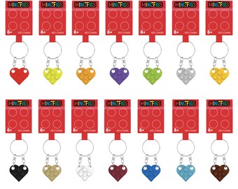 Minizfigs Matching LEGO Brick Heart Keychain Set for Couples, Friendship, Girlfriend, Boyfriend, Gift - 15 Different Colors To Choose From