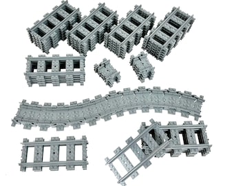 Minizfigs City Sets Train Track Expansion Building Brick Toy Set | 56 Pieces | Straight & Flex Tracks Compatible with All Major Brands