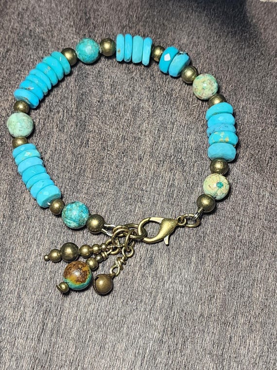 Stunning Kingman Turquoise with Antique Bronze -  Bracelet