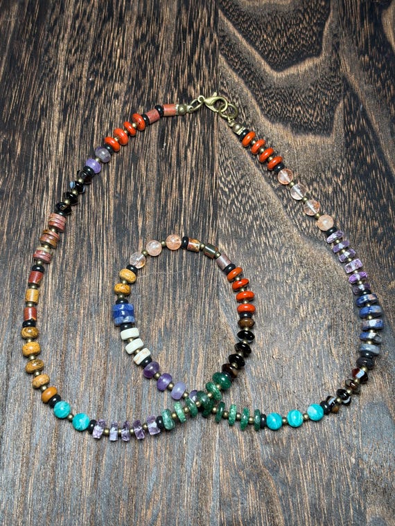 Multi Gem & Bronze Beaded - Necklace