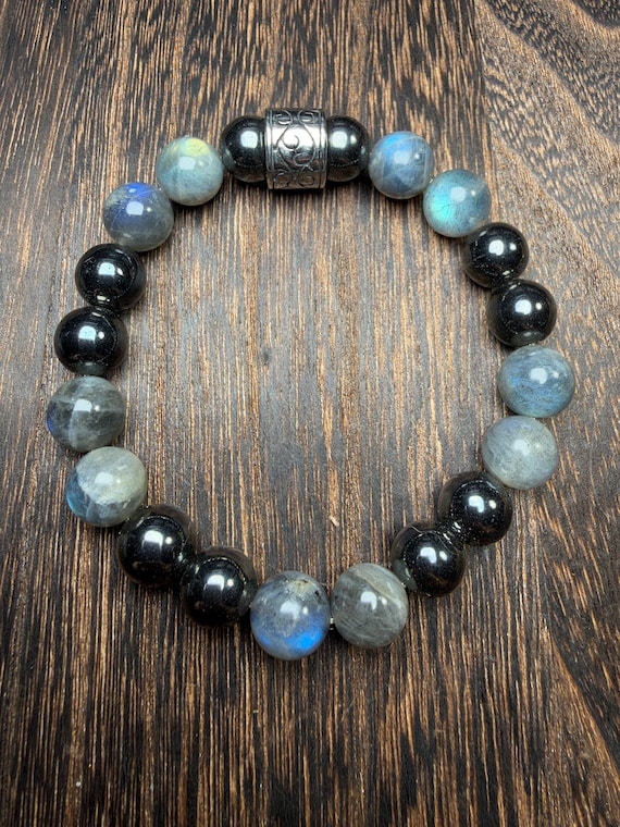 Amazing Flash on this Labradorite Beaded Bracelet, with Hematite