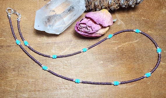 Arizona Turquoise - Brownish Purple Haze Czech Beads - Necklace