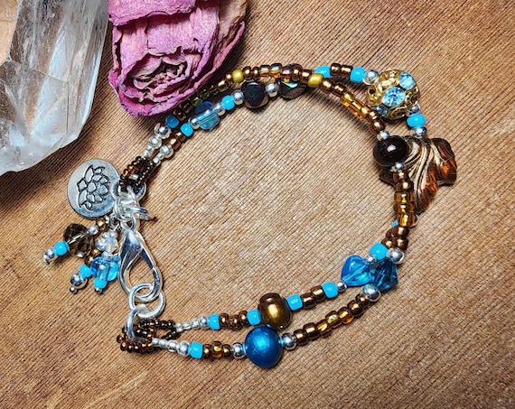Bronze & Teal Czech Seed, Pearl Bead ~ Charm Bracelet