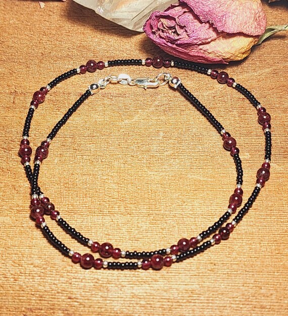 Tiny Garnet Beaded Necklace