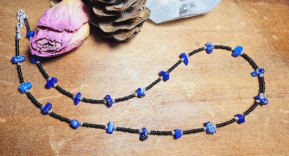 Lapis Lazuli Chips with Sterling Silver Beads - Necklace
