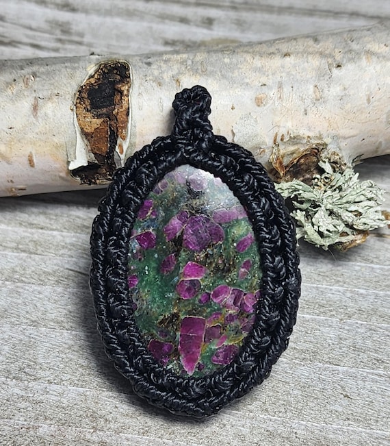 HealingForYourSoul ~ Ruby in Zoisite ~ Adjustable Macrame Necklace