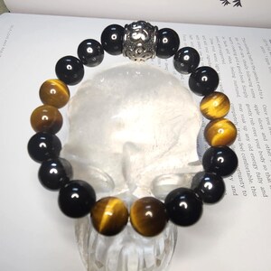 Mens Tiger Eye, Onyx & Hematite Bracelet