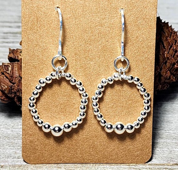 Small Hoop Earrings with  Sterling Silver Plated Beads
