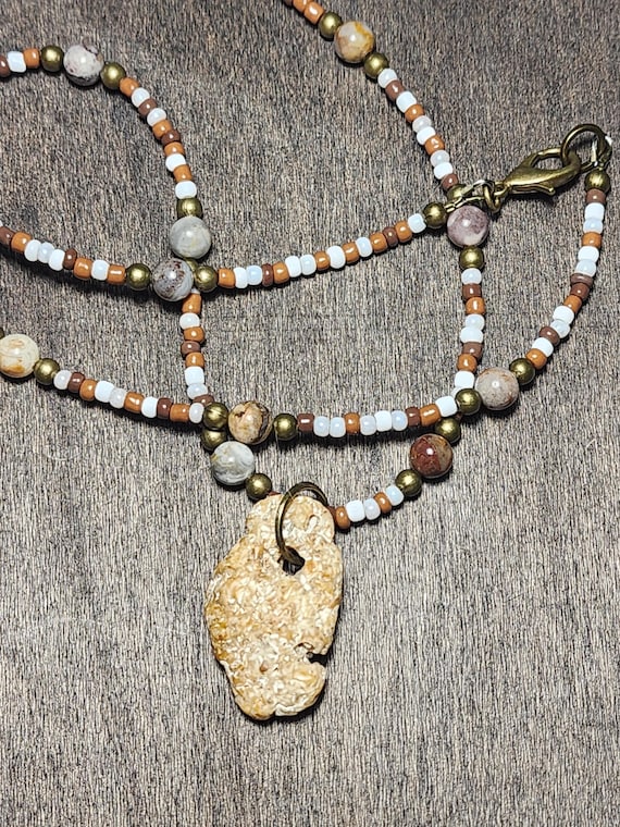 Shell Hagstone ~ East Coast Florida ~ Beaded Necklace