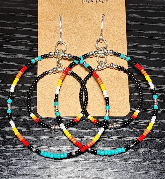 Large Double Hoop Earrings with Czech Glass and Sterling Silver Beads