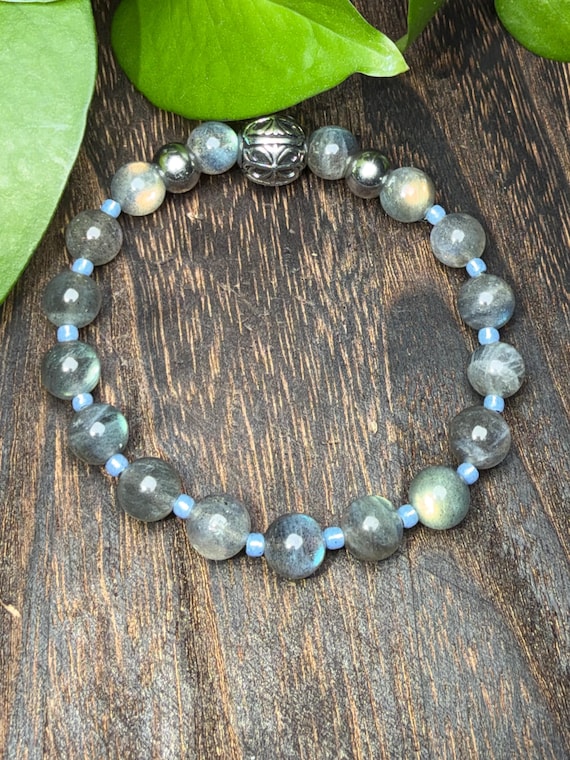 Stunning Flashy Rainbow Labradorite~ Stretch Bracelet