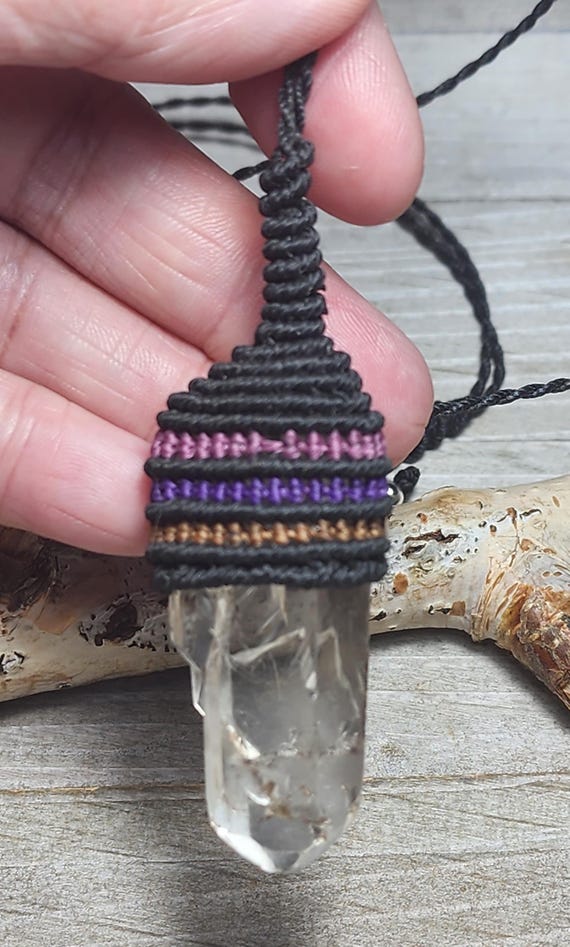 Quartz Crystal Multicolored Hive ~ Micro Macrame Necklace