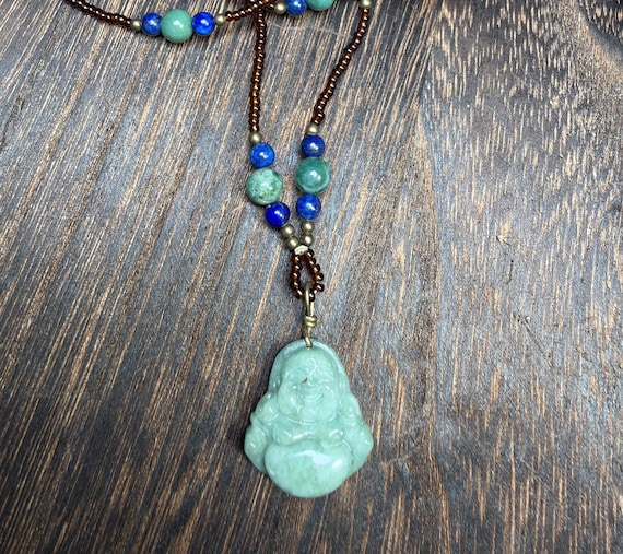 Jade Happy Buddha Beaded Necklace