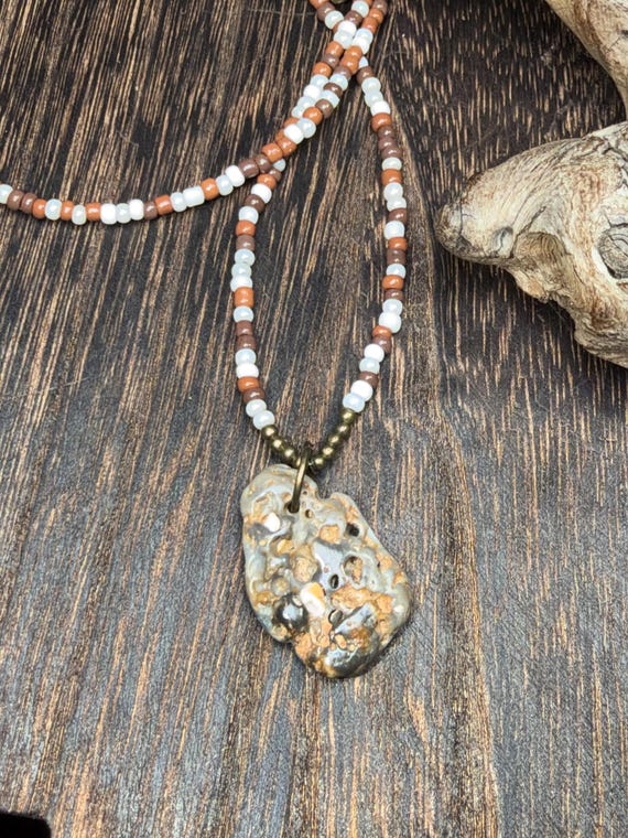 Shell Hagstone ~ East Coast Florida ~ Beaded Necklace