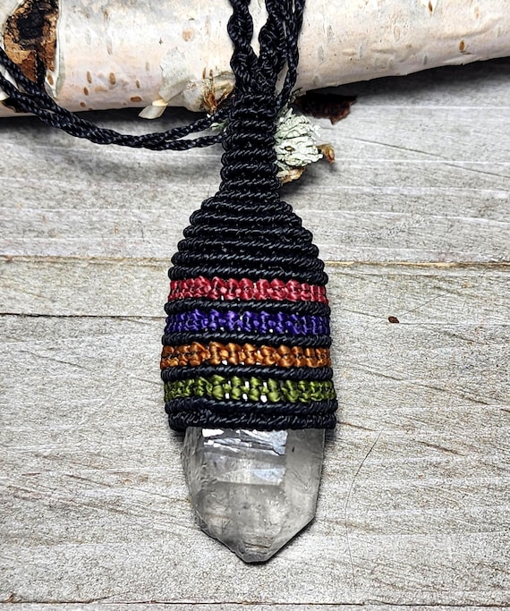 Quartz Crystal Multicolored Hive ~ Micro Macrame Adjustable Necklace