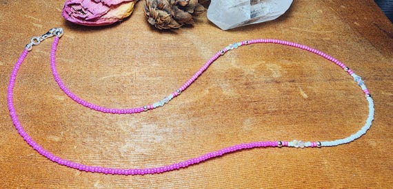 Pink & White Czech Seed Bead and Tiny Prizms - Necklace
