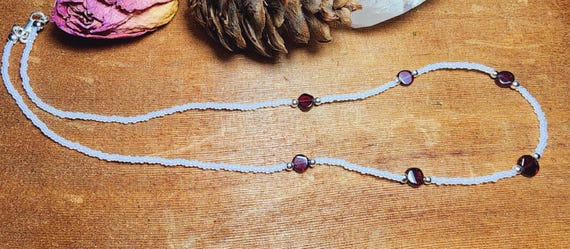 Garnet Pebble, Czech Seed Bead -  Necklace.