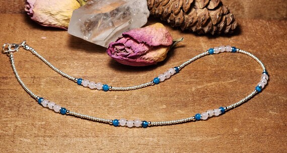 Rose Quartz, Apatite and Silver Czech Seed Beads - Necklace