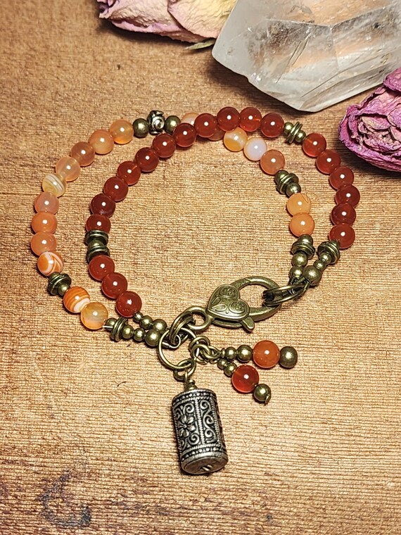 Carnelian Multi Strand Beaded Bronze Clasp Bracelet