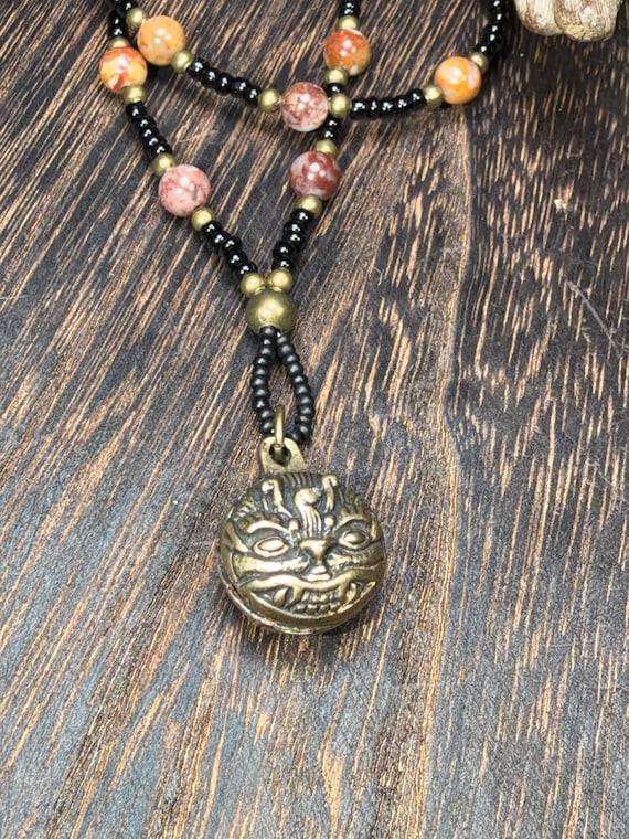 Brass Pixiu Bell ~ Gobi Agate Necklace