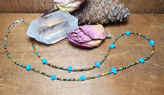 Kingman Turquoise with Iris Valley Picasso Czech Bead - Necklace