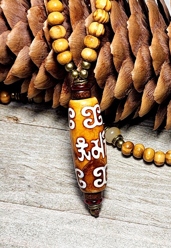Tibetan Mantra ~ Om Mani Padme Hum ~  DZI Agate - Necklace.