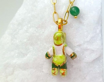 Luchador, porcelain chain, 22k gold, green/dark green