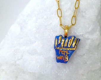 Fries red and white, porcelain chain, 22k gold, blue/gold