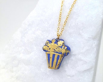 Popcorn, porcelain chain, 22k gold, blue/gold
