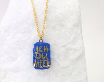I DU SEA, porcelain necklace, 22k gold, blue/gold