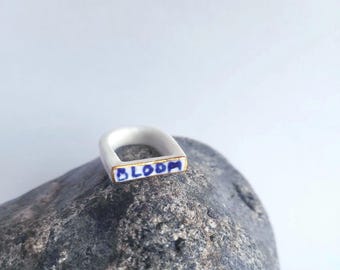 BLOOM、磁器リング、22Kゴールド、ホワイト/ブルー